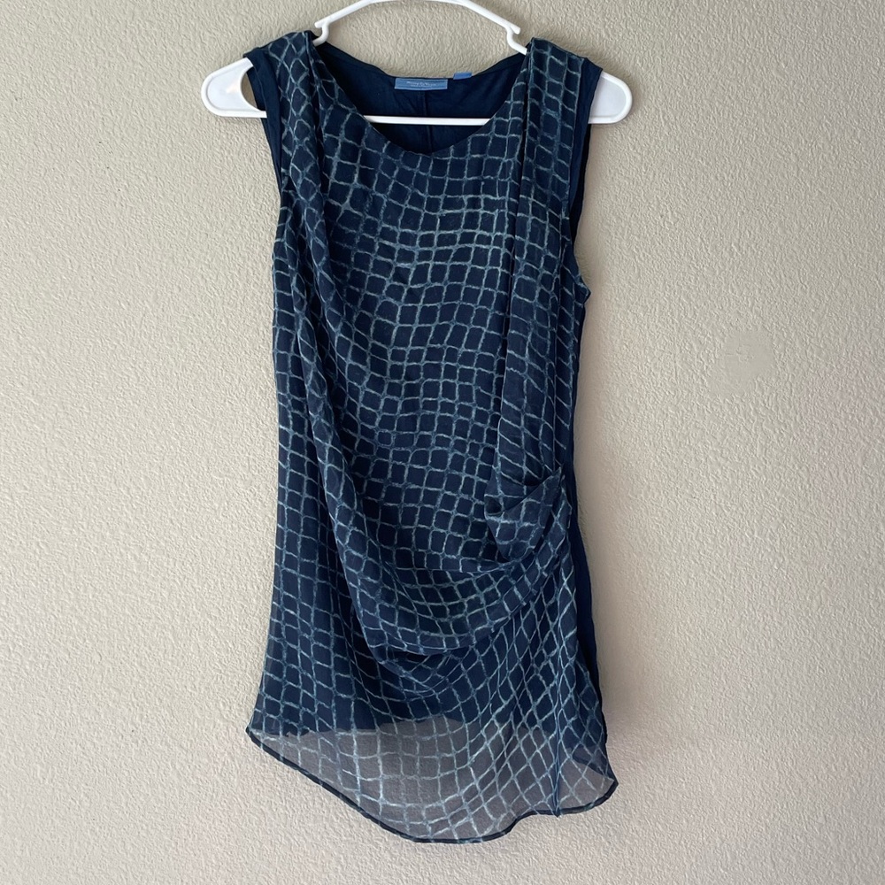 Simply Vera Asymmetrical Tank with draping and grid pattern